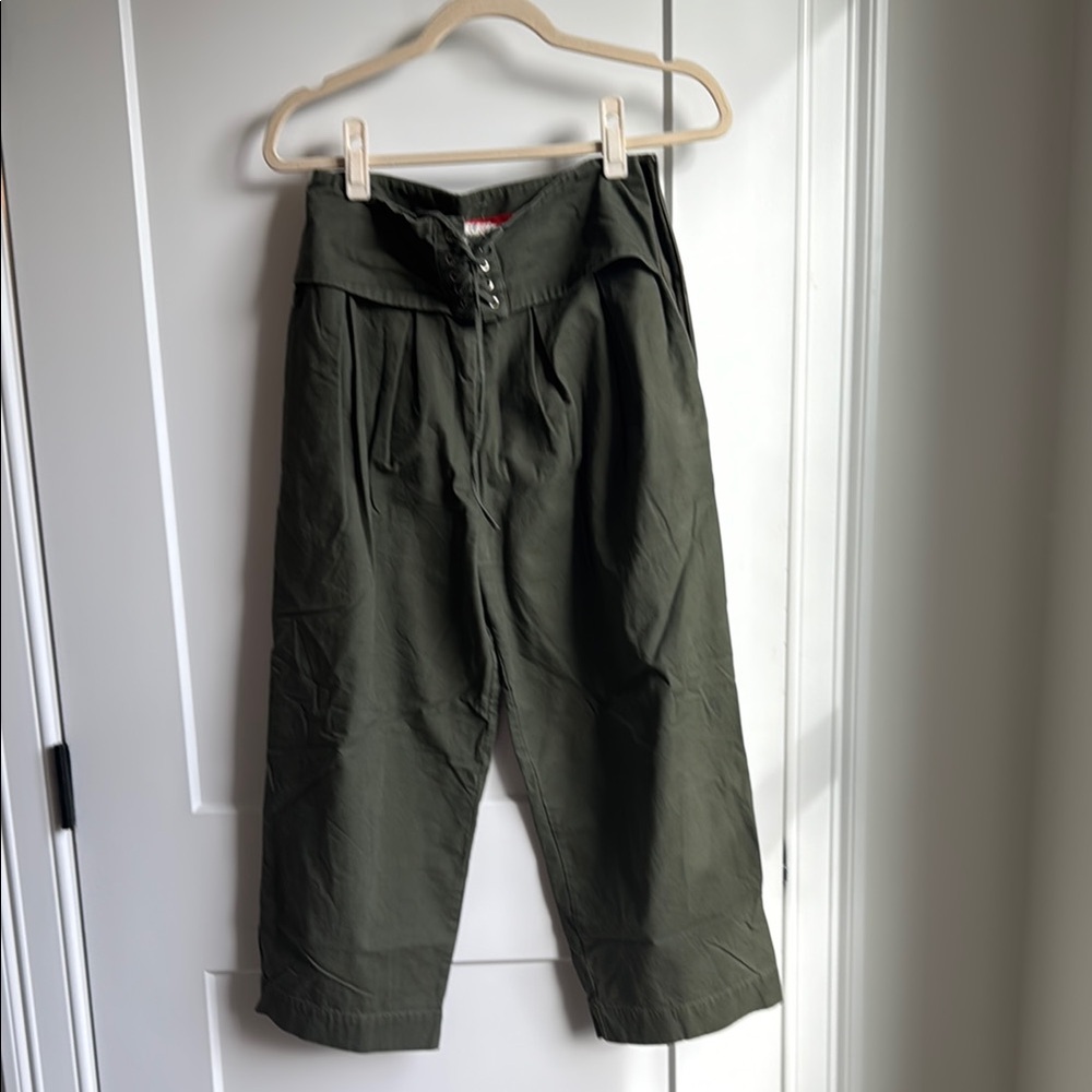 Anthro Olive Green High-Waisted Cropped Trousers